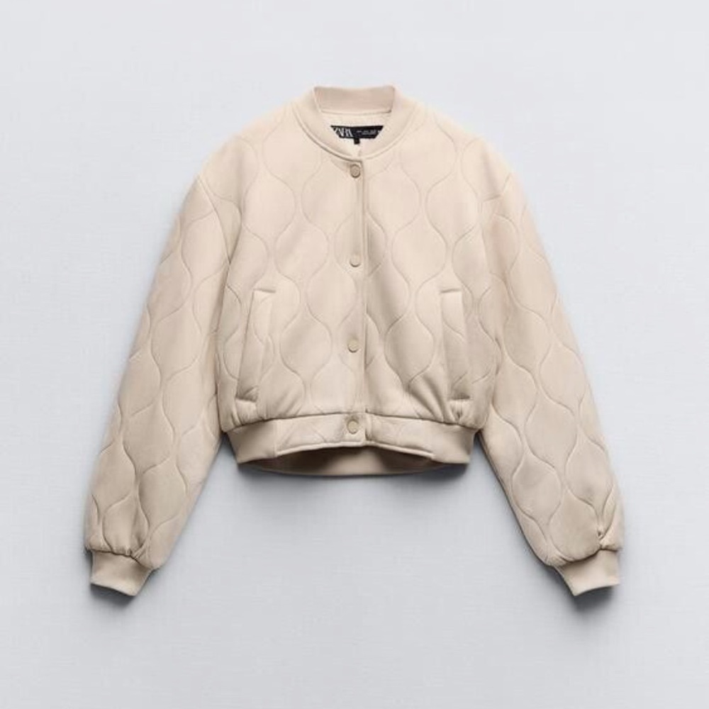 ZARA FAUX SUEDE PADDED BOMBER IN ECRU